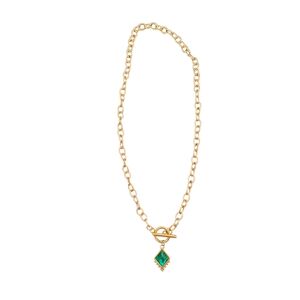 New 18k Gold Necklace with Green Pendant